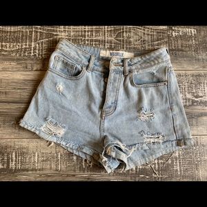 Brandy Melville Distressed Denim Button Up Shorts